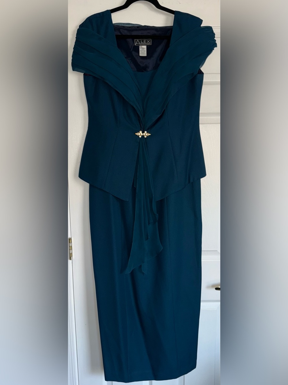 ALEX EVENINGS Vintage 2 Piece Jewel Off Shoulder Jacket Top + Dress Formal 14 XL